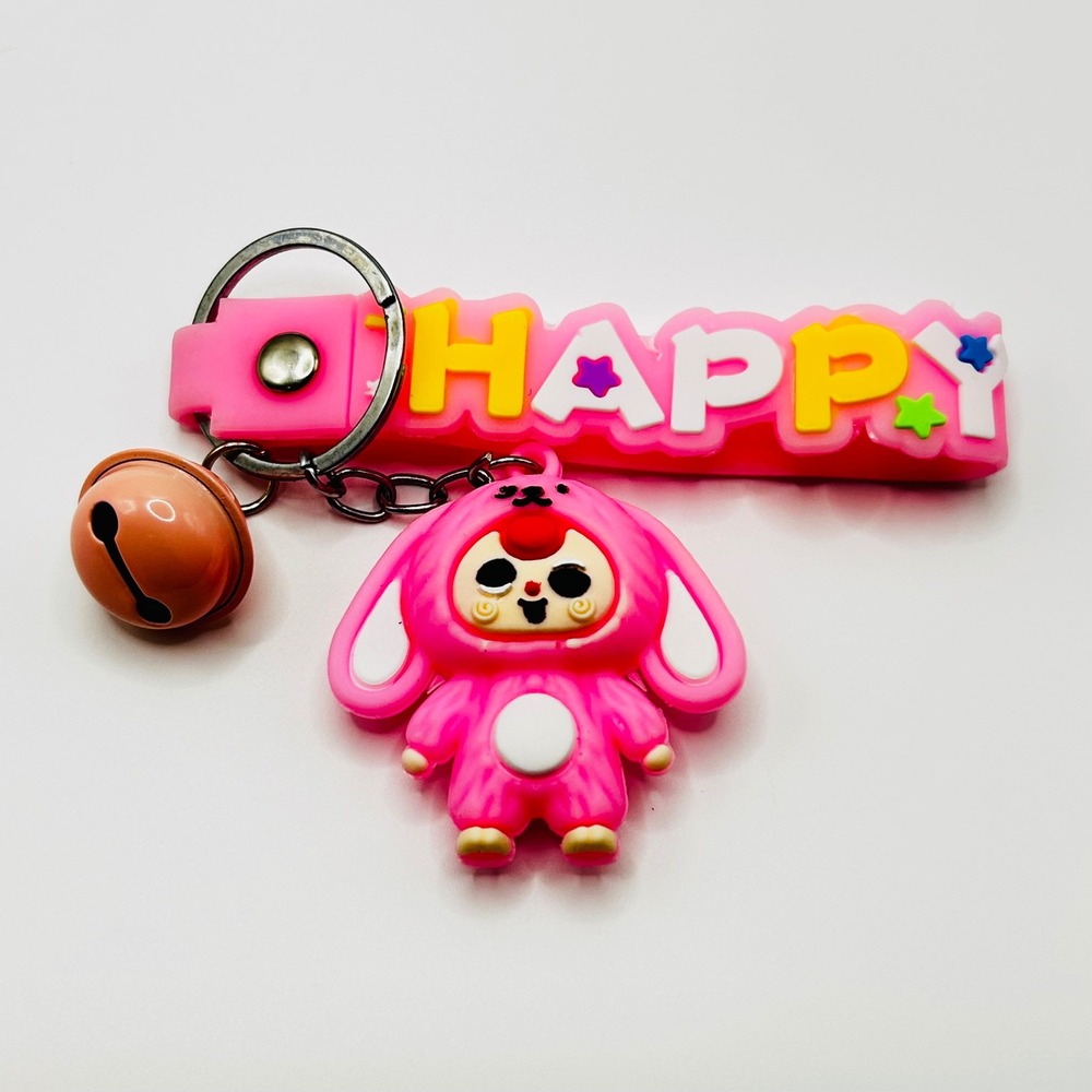 Bunny Character Unbranded Keychain Unisex OS Pink Happy Wristlet Bell Charm